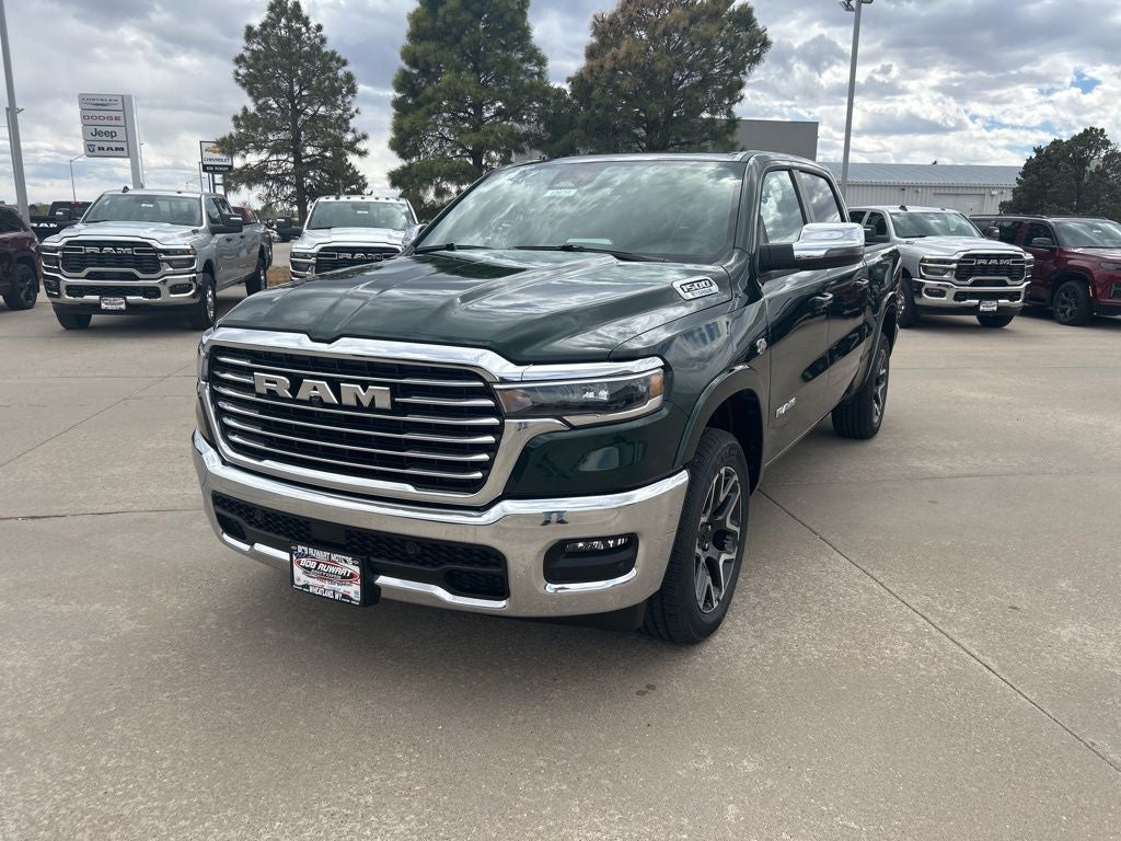 2026 RAM 1500 Laramie in Serrano-Green Metallic Exterior Paint — front three-quarter view